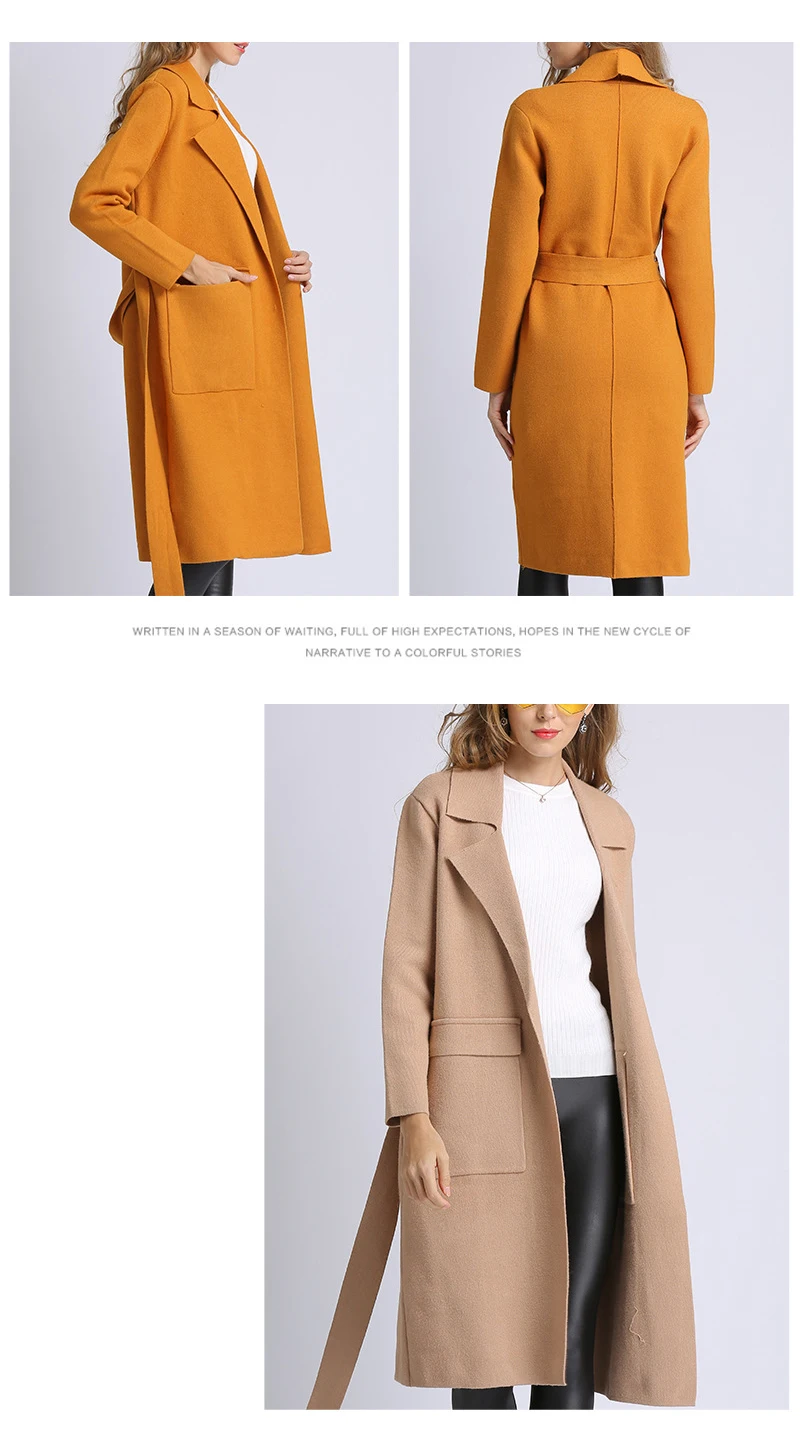 HCYO 2018 New Autumn Casual Women Jacket with Sashes Cardigan solid Coats Slim-fitting Female Oversized Multiple Long Sweater (4)