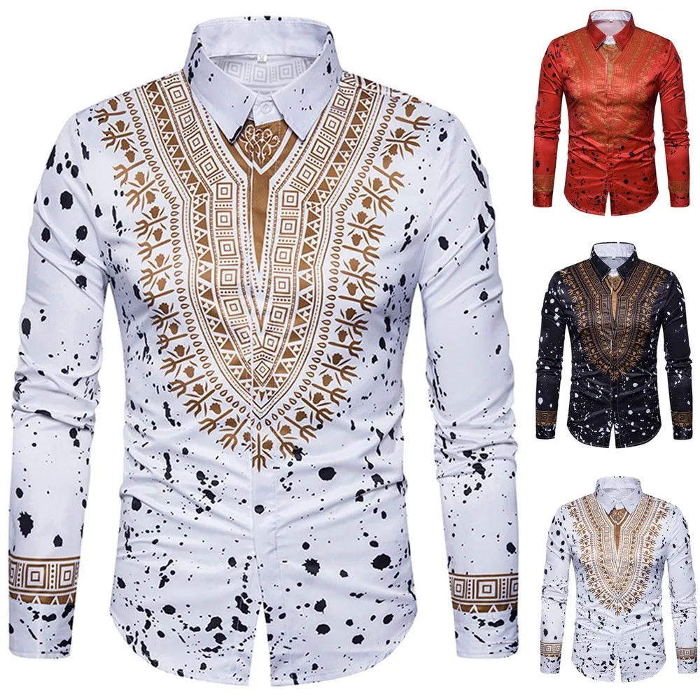 

Fashion Brand Men's Shirt Blouse Autumn Casual African Print Pullover Long Sleeved shirt Top Blouse Male camisas de hombre 2019