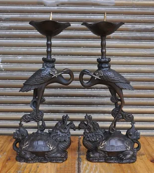 

wedding decoration Chinese Bronze Dragon Turtle Crane Statue Ancient Candlesticks Candleholder Pair