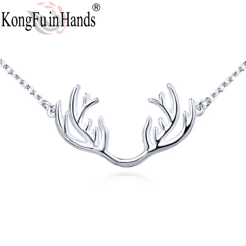 925 Sterling Silver Antlers Pendants Necklace For Women Cute Animal