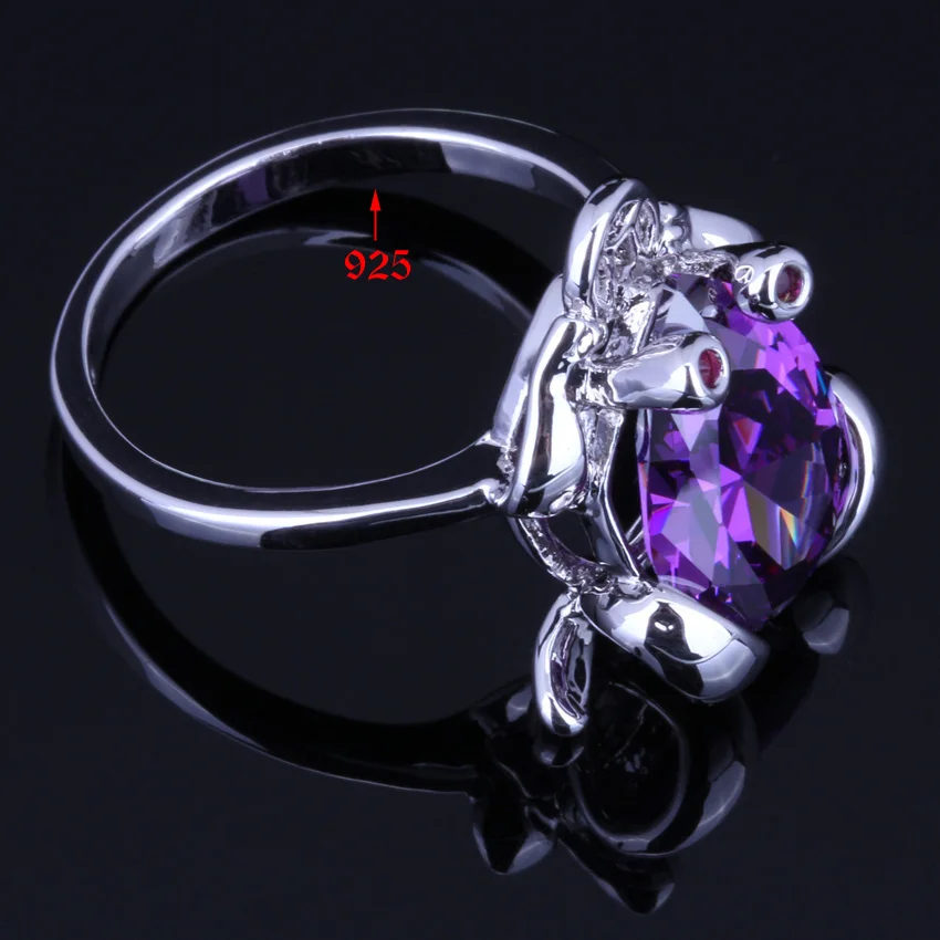 Драгоценный лягушка фиолетовый кубический циркон кольцо из стерлингового серебра 925 для женщин V0132