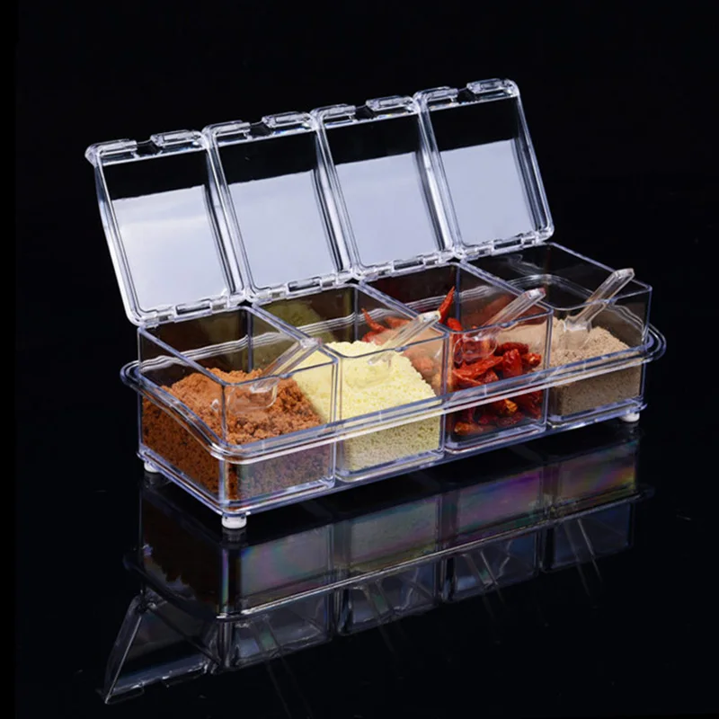 QuickDone 4 вкуса прозрачный PS набор специй Приправа Коробка сахарный перец миска-контейнер приправа горшок банки коробки для специй AKC5141