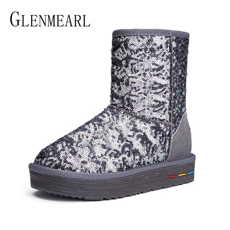 

Women Boots Genuine Leather Ankle Shoes Casual Winter Warm Plush Snow Boot Female Brand Bling Platform Ladies Shoe Plus Size DE
