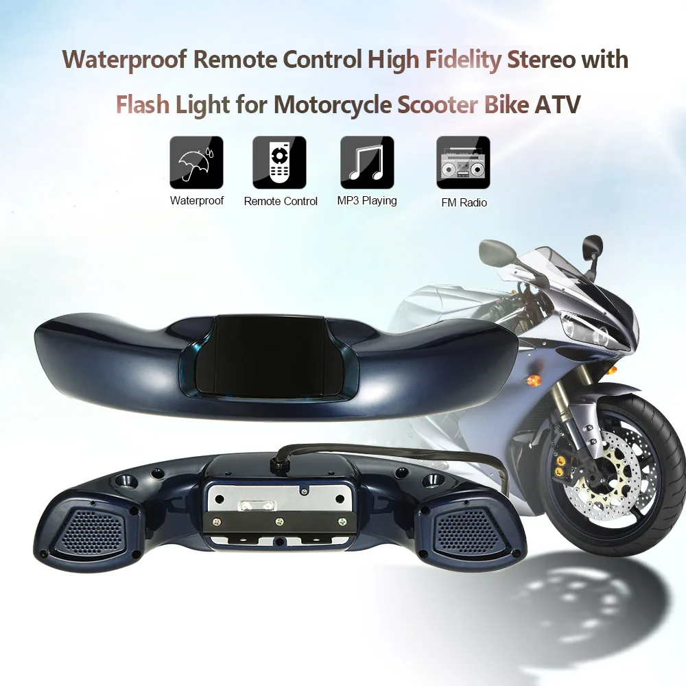 

Motorcycle High Fidelity Stereo MP3 Player FM Radio Remote Control Speaker with Flash Light for Bike Scooter ATV