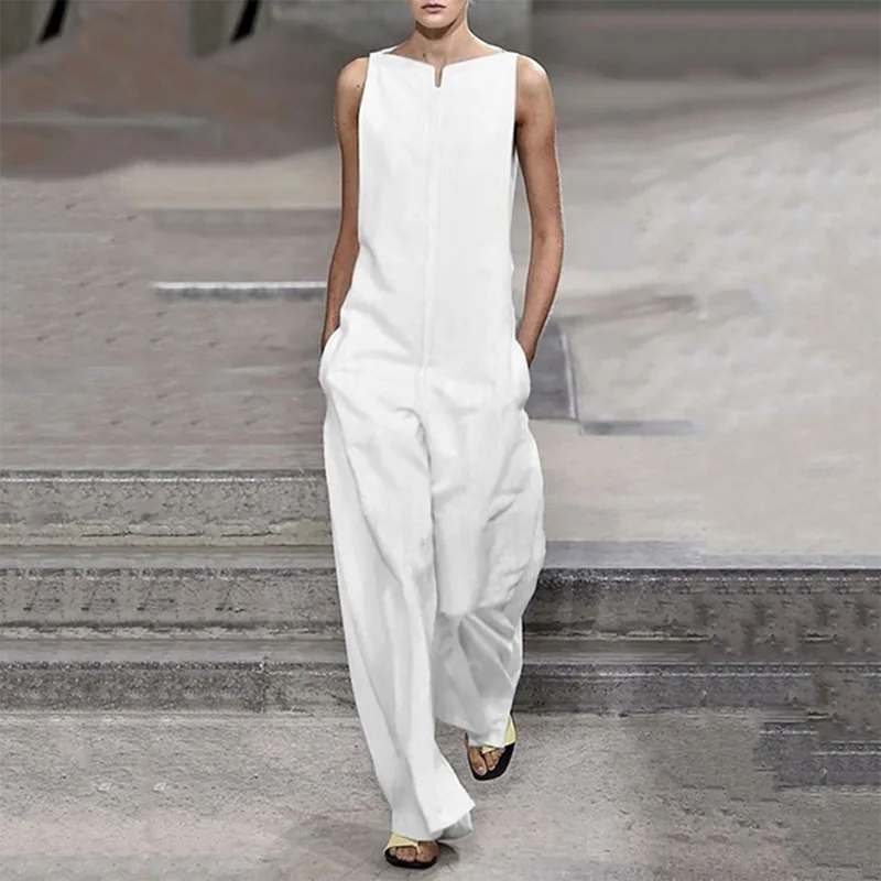 

Women's Black Wide Leg Sleeveless Jumpsuit Loose Rompers Slash Neck Overalls Women 2019 Summer NEW High Street Jumpsuits Woman