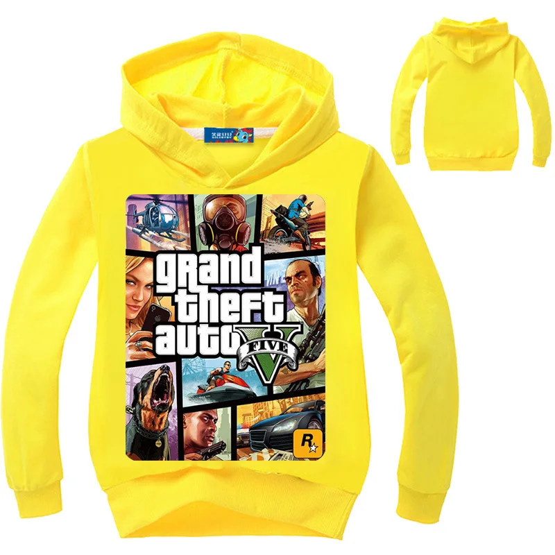 Детская хлопковая толстовка с капюшоном GTA5 Повседневная футболка длинными
