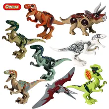 Oenux 8 PÇS/SET Indomirus Triceratop Dinossauro do Jurássico Tiranossauro Pterosauria Dinossauros Modelo Building Block Tijolo Toy Kids