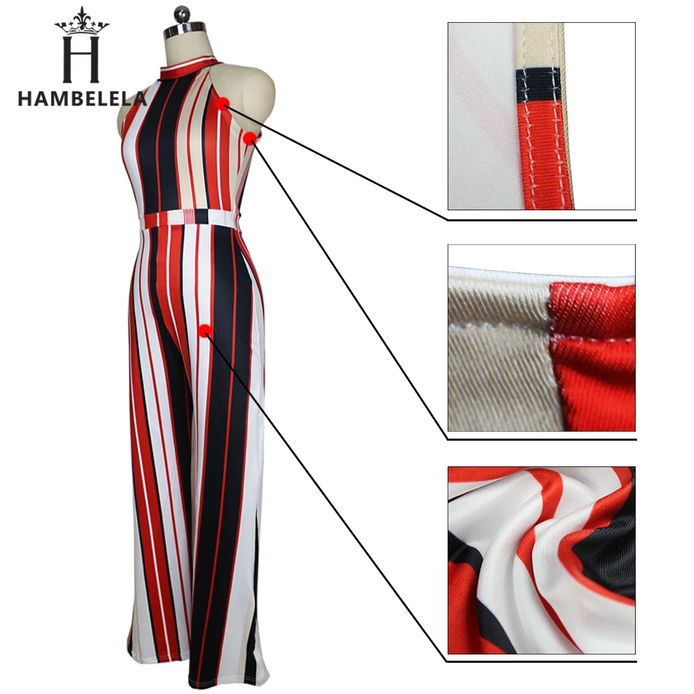 Hambelela Factory S-XXL Women Turtleneck Striped Loose Women Jumpsuit Sleeveless Top Long Wide Leg Pants Ladies Maxi Romper (1)