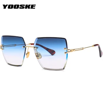 

YOOSKE Square Rimless Sunglasses Women Fashion Cut Lens Shades Gradient Sun Glasses Brand Desinger Retro Glasses UV400