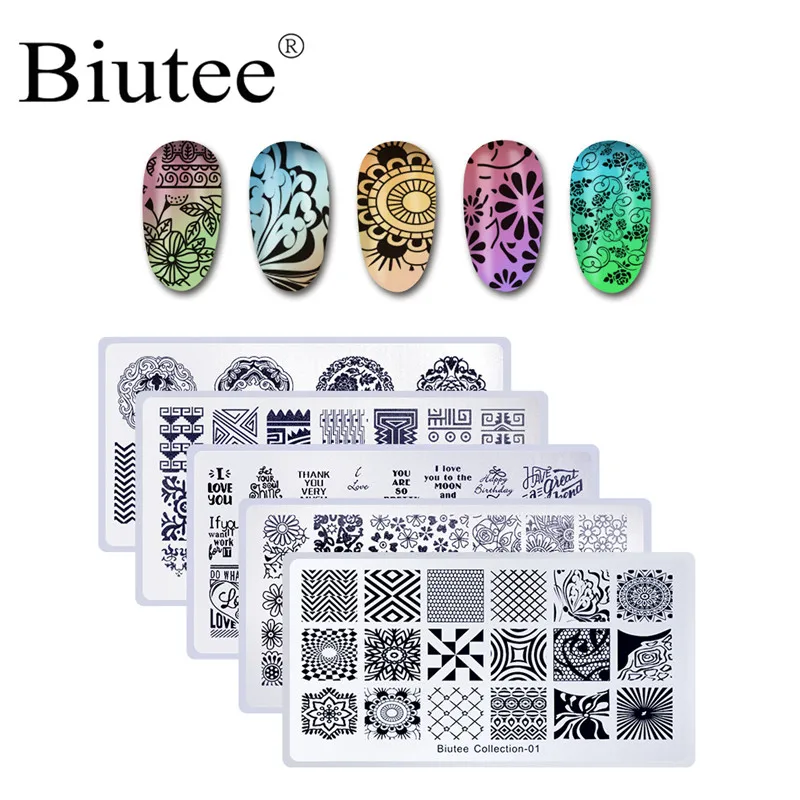 

Biutee 5 Pcs/Set Rectangle Nail Stamping Plate Nail Art Stamping Image Plate DIY Stamp Template Nail Stencil Tool Kits
