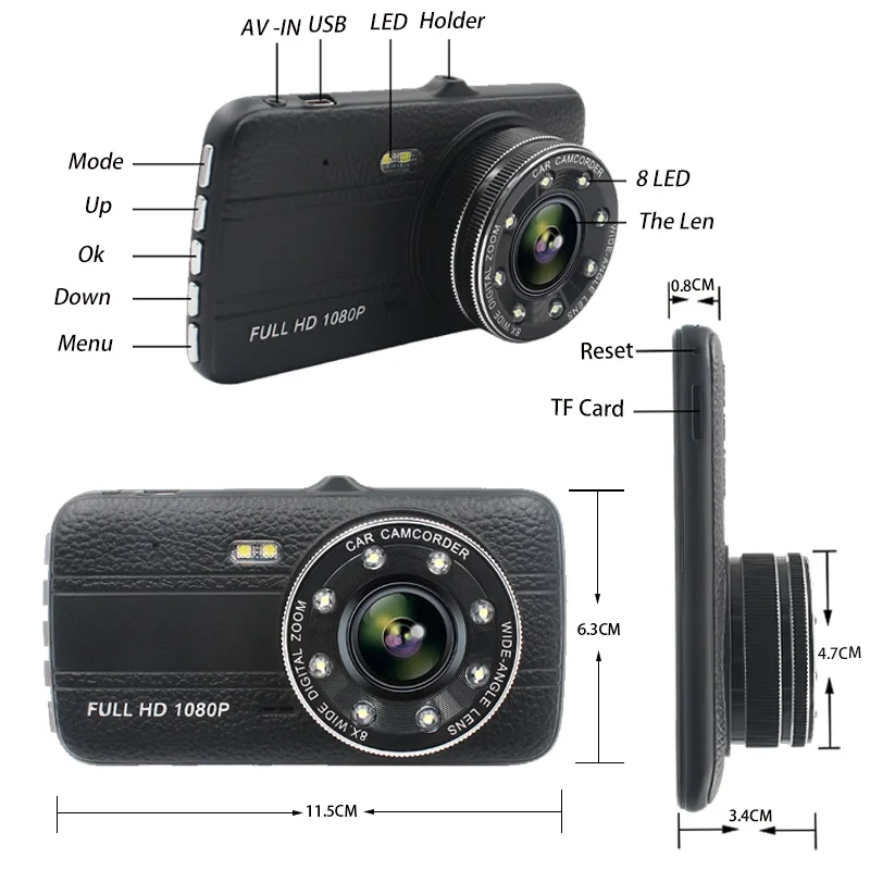  E-ACE B16 Car Dvr 4.0 Inch Dash Cam With Rear View Camera Full HD 1080P Dual Lens Video Recorder Au