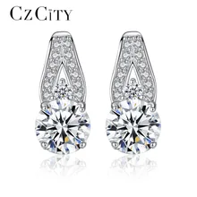 CZCITY Trendy Korean Style 925 Sterling Silver Earrings Jewelry Of Silver High Quality Hearts& Arrows Cubic Zirconia Jewelry