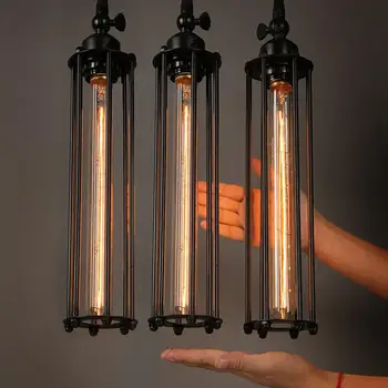 

Industrial Edison Vintage Style Pendant Hanging Lights Fixture Metal Wire Cage With Black Rope For Bar Restaurant Home Decor