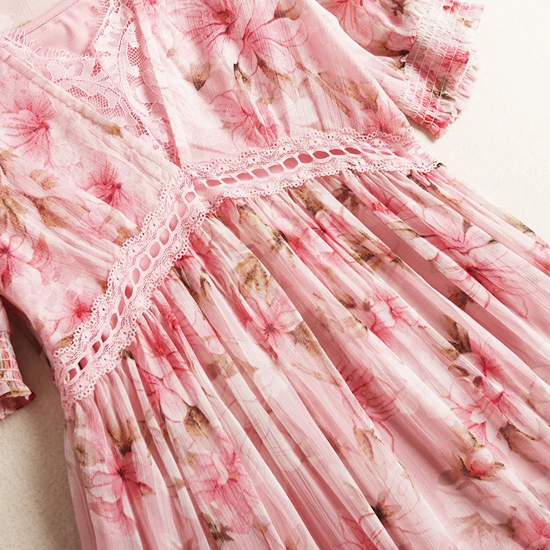Shuchan Pink Chiffon Women Summer Dresses Boho Vestidos Mulher Verao 2019  Mais Vendido Bohemian A-Line Print Mid-Calf 11645