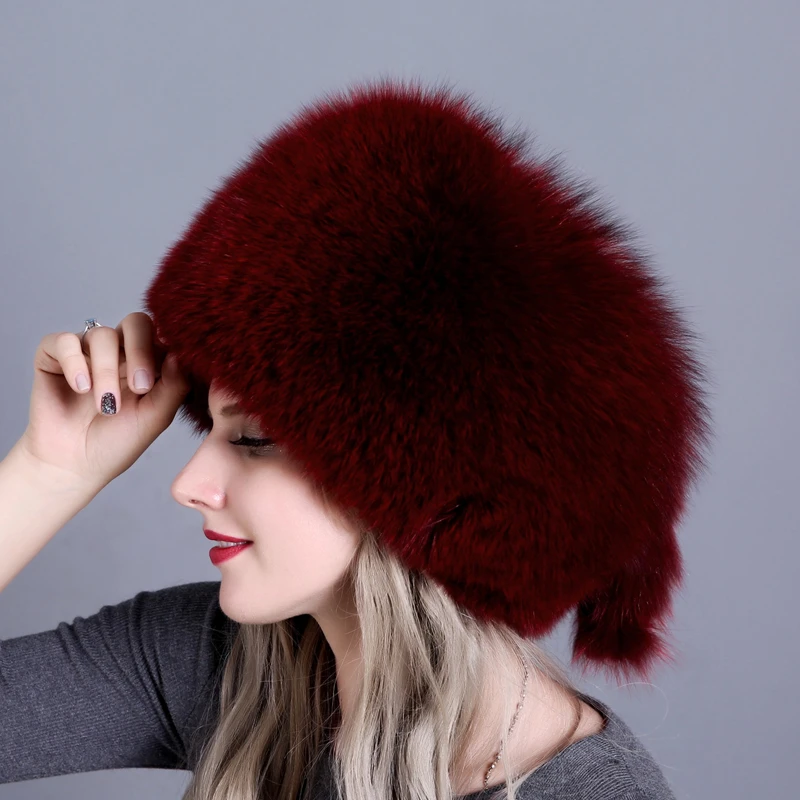 

Natural Fox Fur Hat Winter Women Fur Hat Silver Fox Fur High Quality Luxury White Fox Fur Hat warm Headwear free shipping