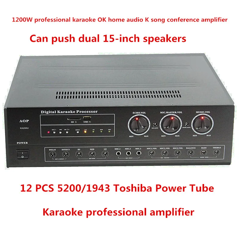 

KA200U 1200W 2.0 channel stereo 5200/1943 power tube professional karaoke OK home audio K song conference AV amplifier