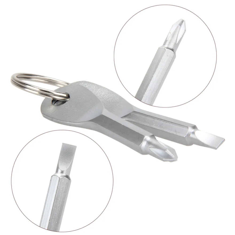 2PCS/SET Multifunction Mini Slotted Phillips Screwdriver Portable Stainless Steel Keychain Key Ring Outdoor Pocket Repair Tool