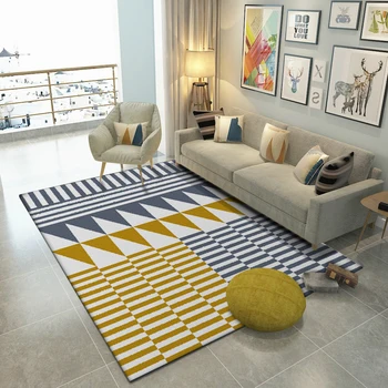 

Fashion Modern Scandinavian Geometric Traingles Blue Yellow Door Mat Bathroom Parlor Living Room Home Decorative Carpet Area Rug
