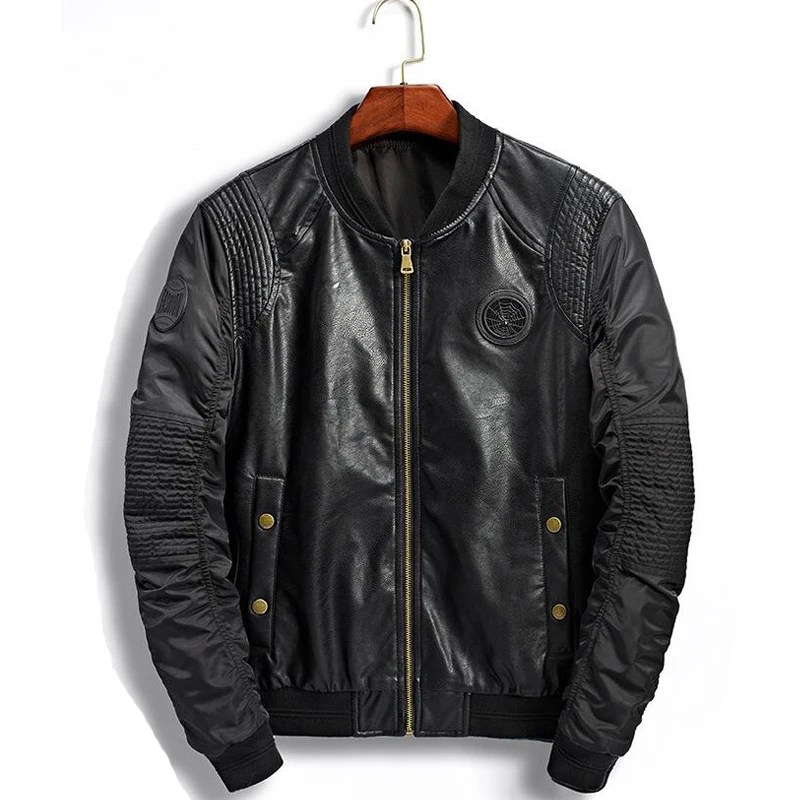 Модная куртка-бомбер для мужчин, повседневные кожаные куртки для полетов, мужской пилот ВВС, армейские Лоскутные бейсбольные куртки и пальто из искусственной кожи