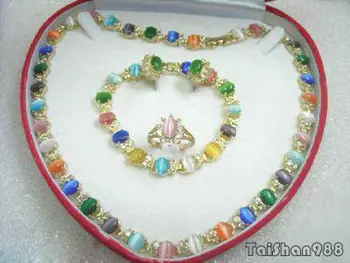 

Hot sale Free Shipping>>Multicolor Green Pink Purple Opal 18KGP Crystal Necklace Bracelet Ring Earrings