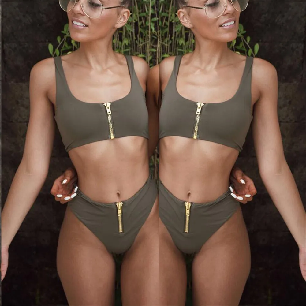 Молния Бикини push up Высокая талия Купальник пляжные купальники для малышек для женщин Mayo Biquini трусики mujer Traje de bano Stroj Trikini