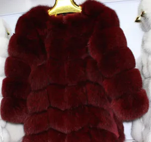 wine red Linhaoshengyue 90 см длинное пальто из натурального Лисьего меха с 50 см рукавами женское длинное меховое пальто, натуральный мех - Цвет: wine red