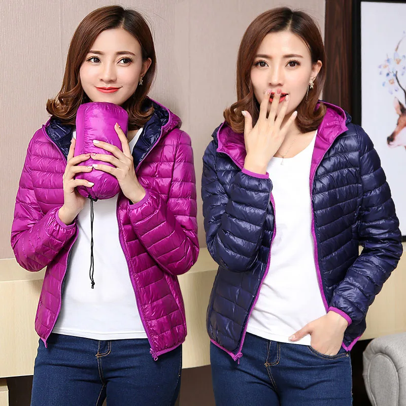 

Drop Shipping Women's Jackets Ultra Light Down Jacket Women 2019 New Autumn Winter Coat Jackets For Women Two Side female