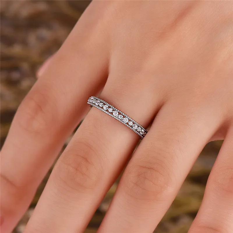 Cute Female Small Zircon Stone Ring Real 925 Sterling Silver Ring Promise Love Engagement Rings For Women