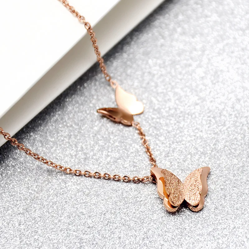 AMORUI Butterfly Trendy Pendant Necklace Rose Gold Choker Necklace Women Chain Necklace Fashion Women Stainless Steel Necklaces