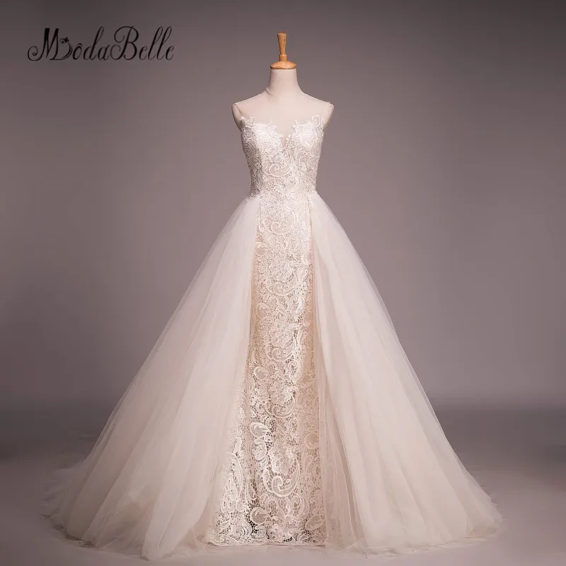 champagne vestido de boda desmontable falda encaje opacidad tulle