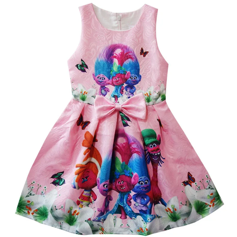 Популярное платье с рисунком троллей Летнее Детское платье для дня рождения Детские платья принцессы без рукавов для девочек костюм тролля