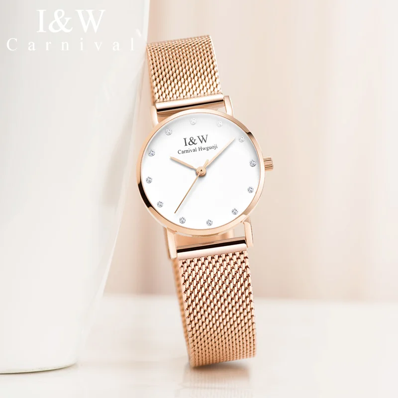 I& W простые кварцевые часы для женщин Карнавал дамы Лидирующий бренд Роскошные наручные часы с бриллиантами водонепроницаемые наручные часы золотые часы relogio feminino