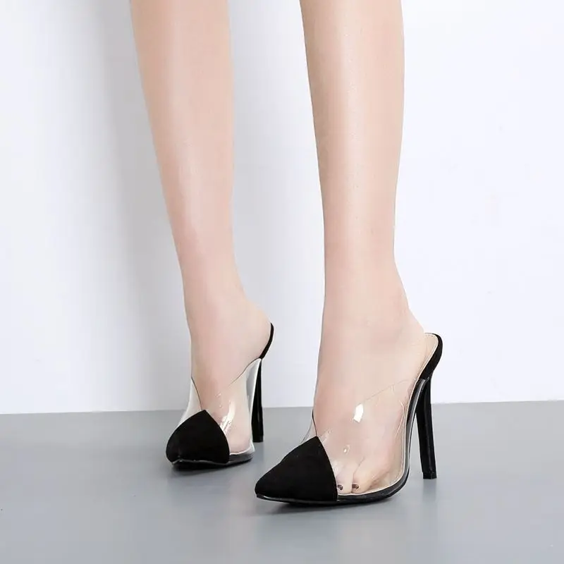 

transparent soulier femme summer Thin Heels korean style jelly shoes women Pointed Toe Slip-On High PU zomer schoenen high heel