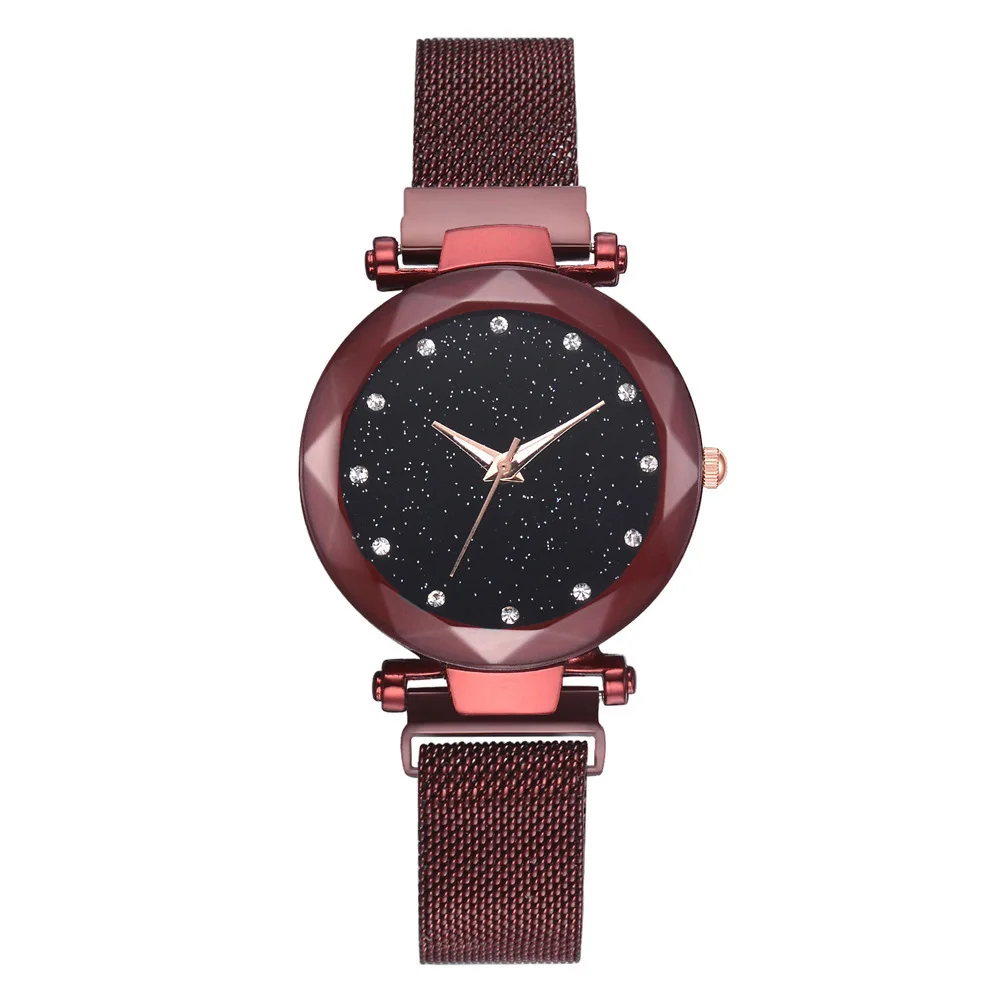 Модные женские часы Звездное небо Женские Классические наручные часы из нержавеющей стали часы-браслет Femme подарок bayan kol saati - Цвет: Красный
