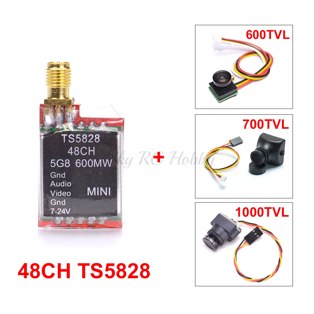 FPV 5 8 ГГц 600 мВт 48 каналов TS5828 мини беспроводной A/V модуль передачи TX + 600TVL / 700TVL 1000TVL