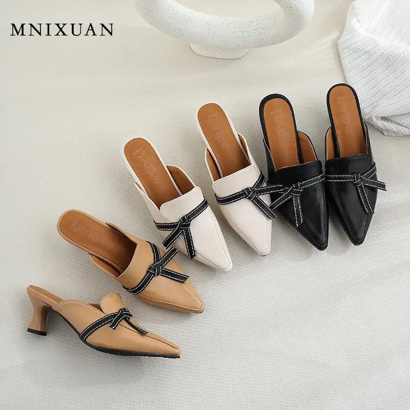 

MNIXUAN ladies high heels Slippers Outdoor closed toe Mules Shoes Woman 2019 new spring slide on Sandals womens big Size 9 10 43