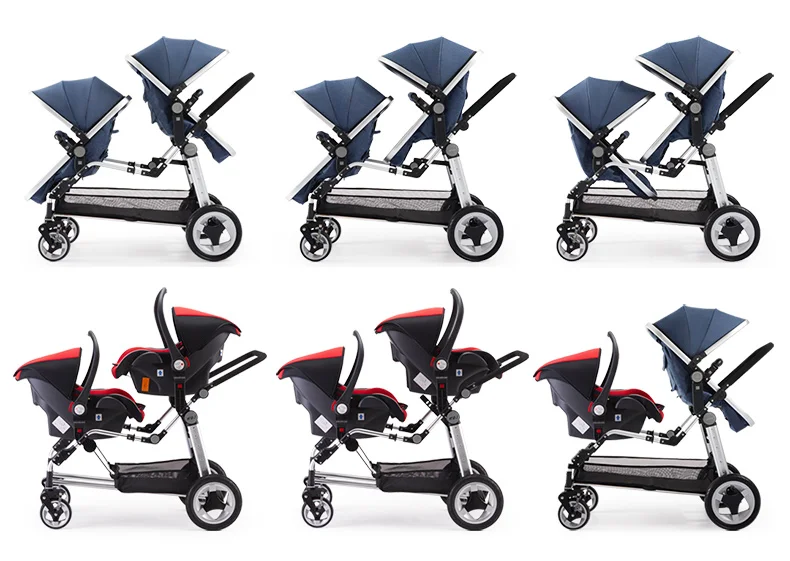 Stroller twin double Newborn Carry Cot Pram Practical Twin Baby Stroller Double Car Seats Carriage Super Shock Absorbing