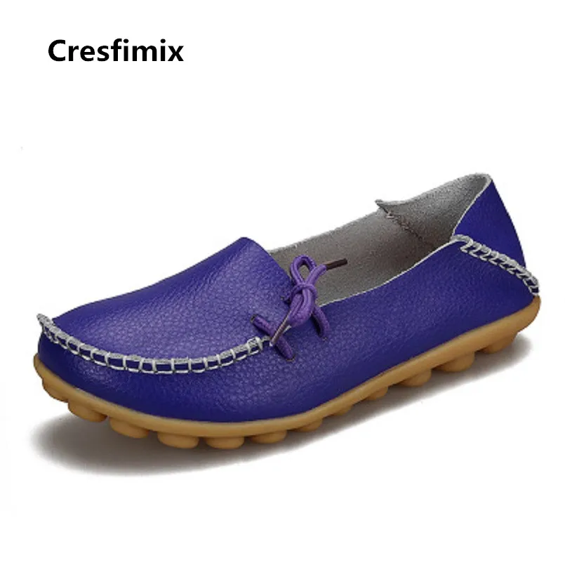 

Cresfimix sapatos femininas women fashion comfortable spring & summer slip on leather flat shoes lady genuine leather shoes 2105