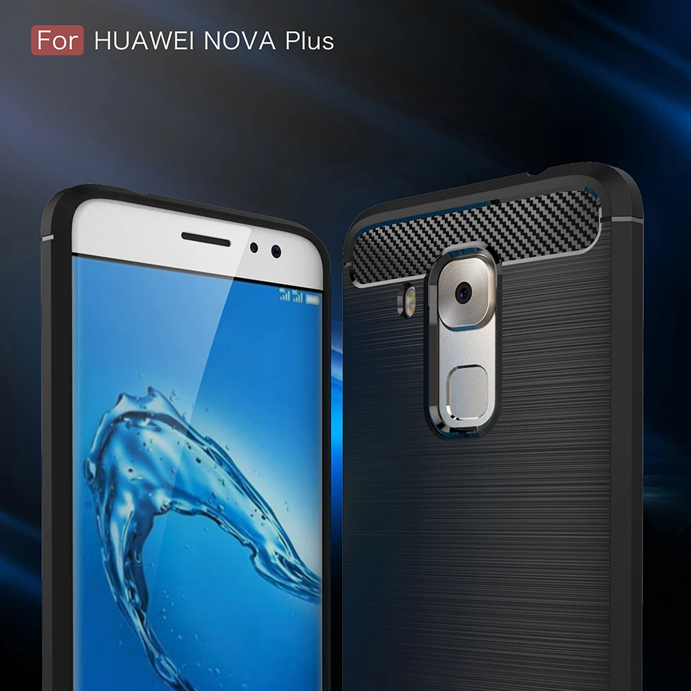 For Huawei Nova Plus Carbon Fiber Soft Silicone TPU Anti-Knock Funda Coque Cover Phone Case Back |