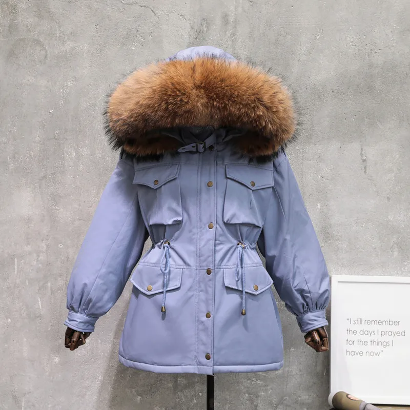 GBYXTY, толстая пуховая куртка, парка,, зимняя женская куртка с мехом енота, пуховик с утиным пухом, с капюшоном, пальто, ZA1599