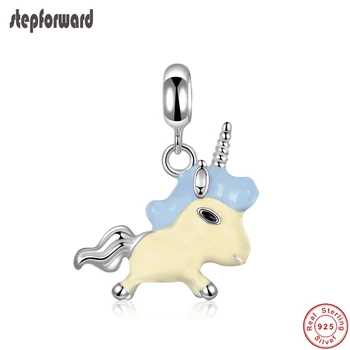 

Good Quality Original New Design Creative Enamel 100% 925 Real Silver Unicorn Charm Fit Bracelet and Necklace