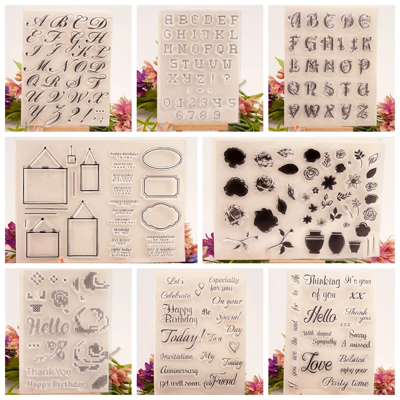 

Letters Flowers Pattern Rubber Clear Stamps Silicone Seals for DIY Scrapbooking Card Making Diary Book Paper Maker Decor Stencil