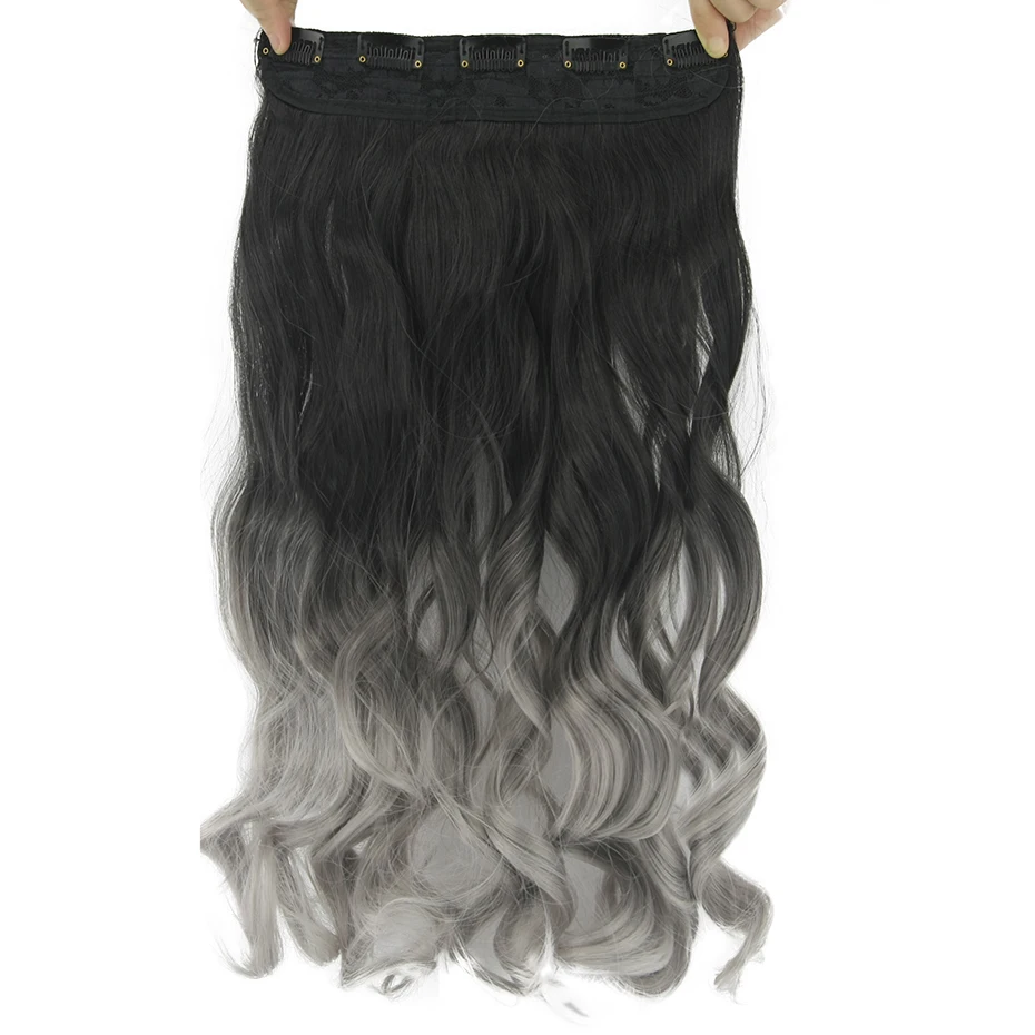 

Soowee Black To Gray Ombre Hair Straight Synthetic Hair Clip In Hair Extensions Clip-in One Piece Hair Accessories for Women