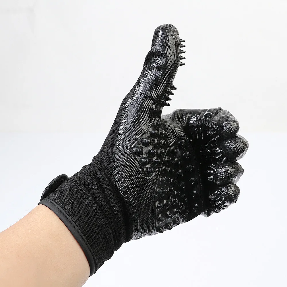 1 Pair Animal Hair Glove Comb Pet Dog Cat Grooming Cleaning Glove Brush Comb Black Rubber Five Fingers Glove For Pet LYQ