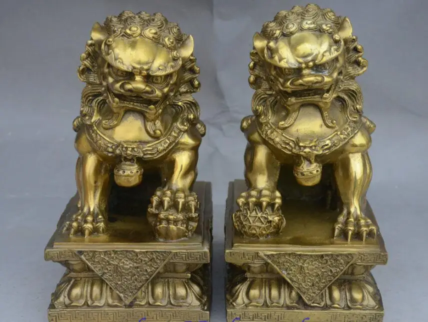 Chinese Tibet silver carved guard Foo Dogs Lion pair statues