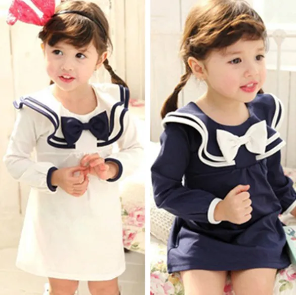 New 2014 Lotus Leaf Collar Children Spring Winter Baby Kids Girls Bow School Dresses Princess Party Child Dress 3-7 Years | Детская