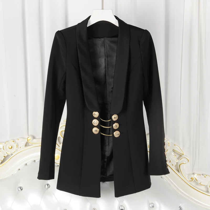 

HIGH QUALITY Newest Fashion 2018 Designer Blazer Women's Long Sleeve Gold Buttons Chain Blazer Jacket