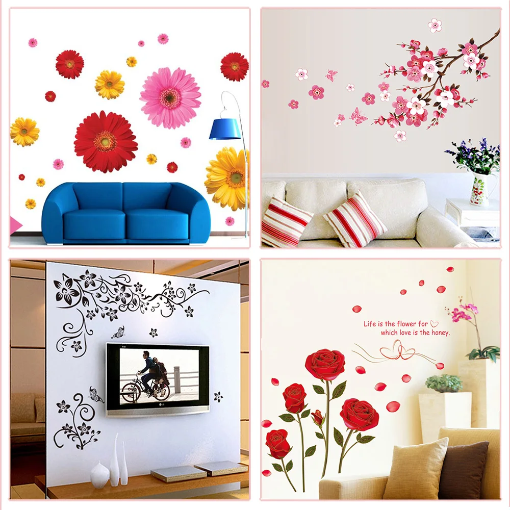 

Fashion Romantic Flowers Vine Wall Stickers for Wedding Festival Bedroom Home Decoration Diy Rose Daisy Lavender Mural Art Decal