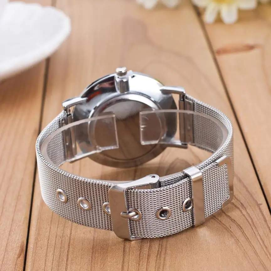Женские серебряные женские часы, reloj de muneca de banda de malla de acero inoxidable 18aug7