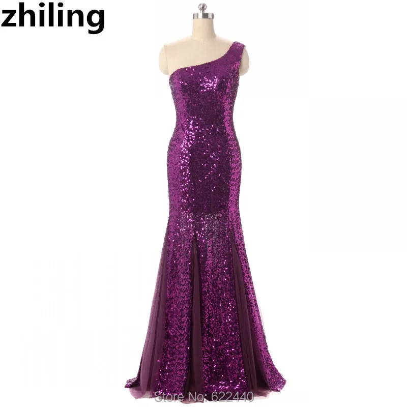 

Purple Evening Dresses One Shoulder Long Mermaid Evening Prom Gowns Sequined Formal Dress Party Gown For Women Custom Size Color